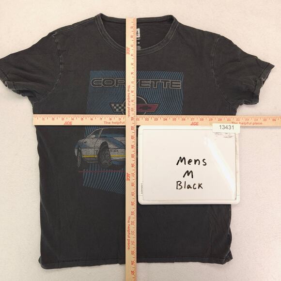 Corvette Casual Long Sleeve Crew Neck T-Shirt Adult Mens Size Medium M Black - Picture 5 of 9